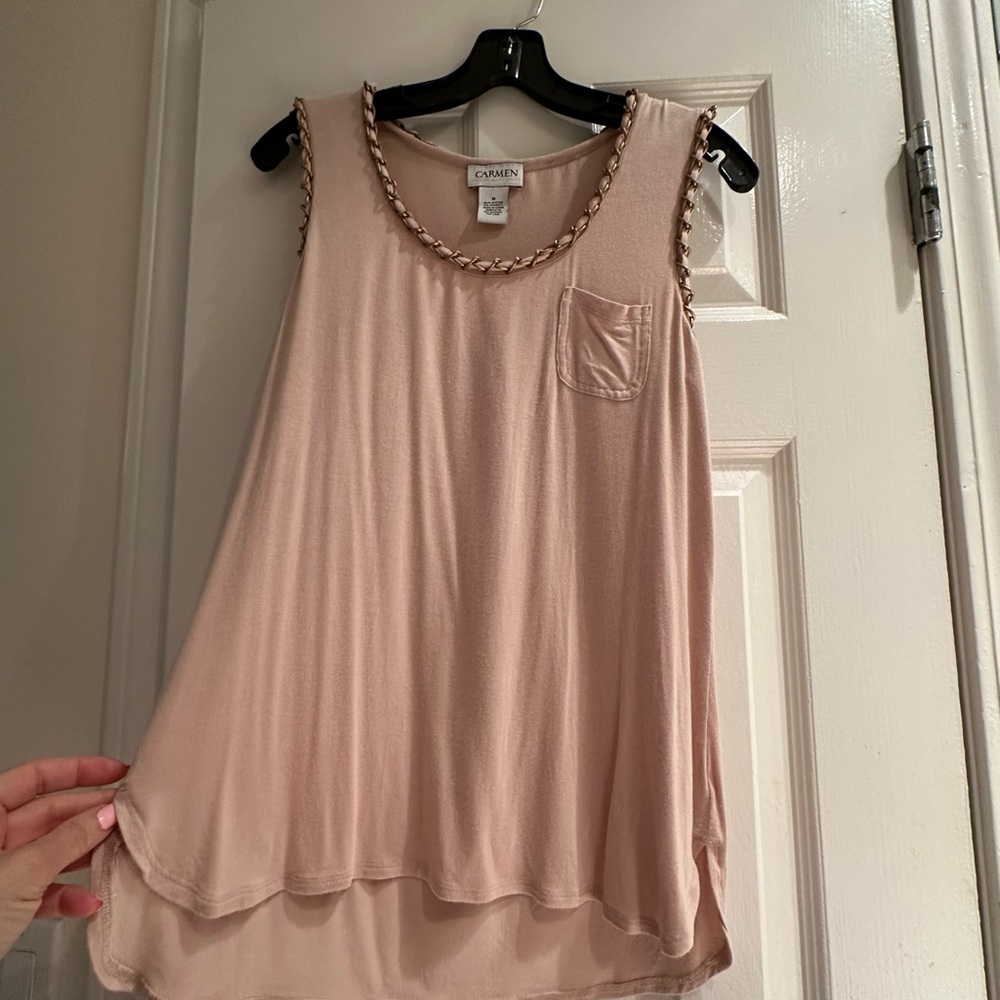 Carmen Marc Valvo Pink Embellished Sleeveless Tank Top